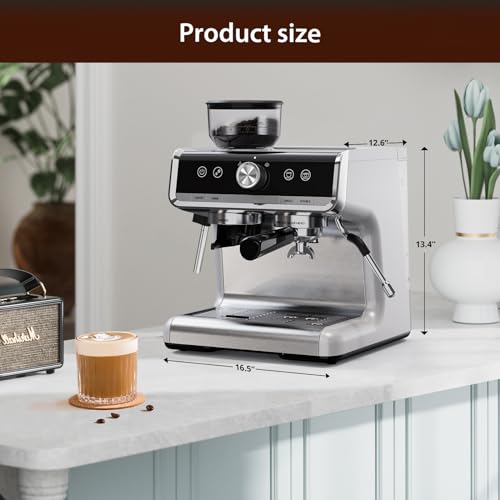 20 Bar Espresso Machine with Grinder and Milk Frother Steam Wand E3943