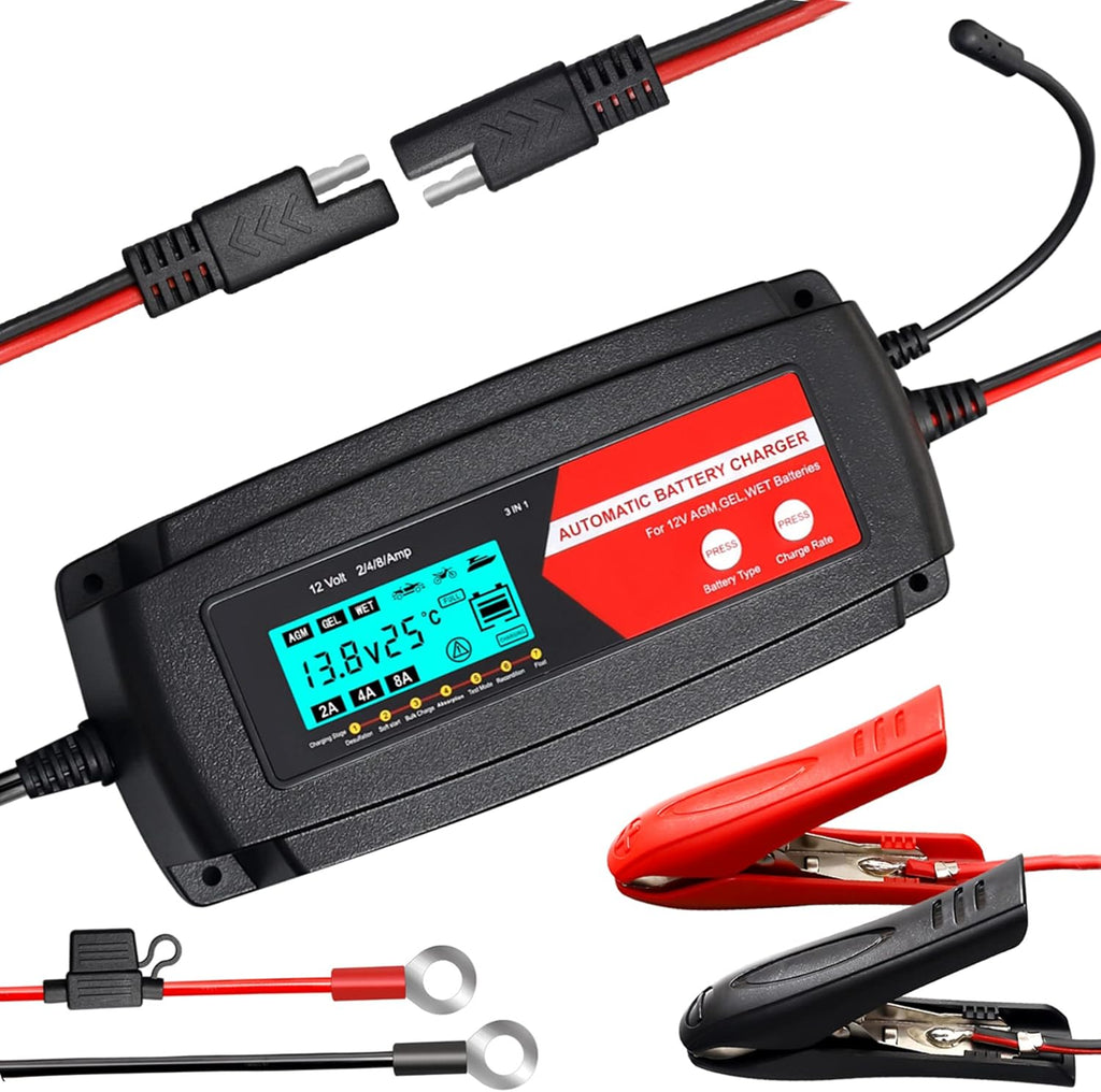 Fully Automatic 3 in 1 Car Battery Charger 12V 2/4/8 Amp with LCD Display K910