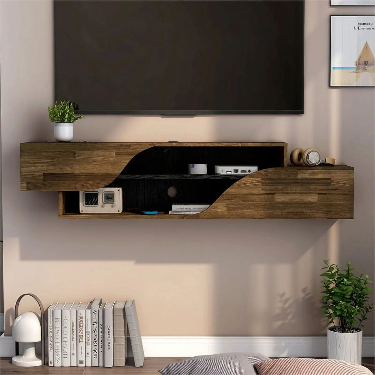 Brown Hickory 2-Shelf Floating TV Console Q2060