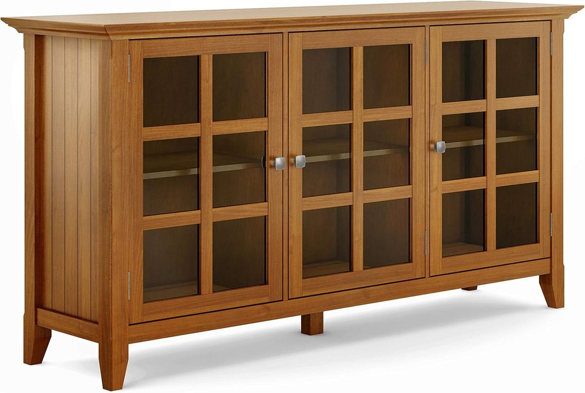 62 inch Wide Rustic Storage Cabinet with 3 Tempered Glass Doors B2977
