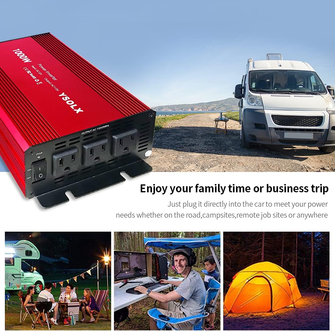1000 Watt 12V to 110V Power Inverter with 3 AC Outlets B12953