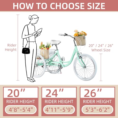 7 Speed 20/24/26 inch Three-Wheeled Bicycle with Basket Q82190