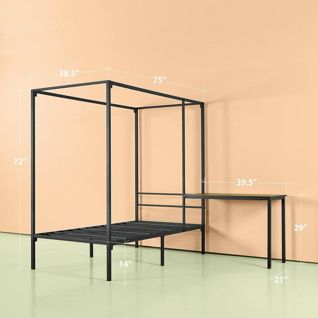 Canopy Bed Frame with Desk, Twin - Black Y1011