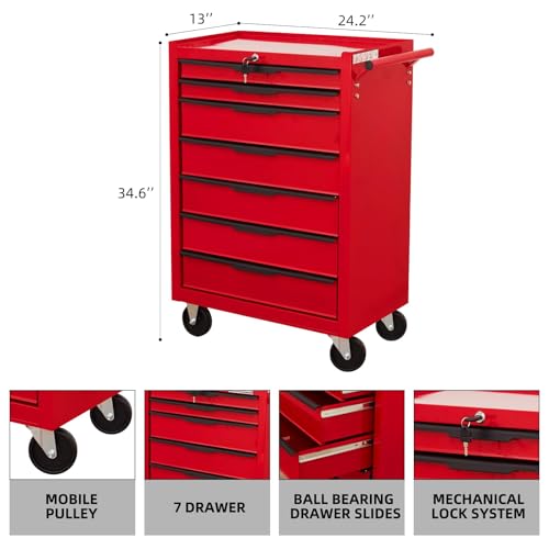 6-Drawer Rolling Metal Tool Chest with Wheels and Keyed Locking S6392