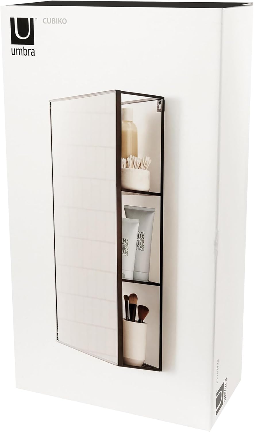Black Metal Bathroom Mirror Storage Cabinet with 3 Shelves N365