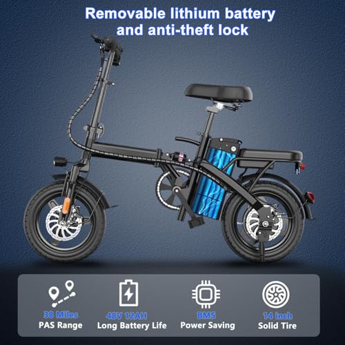 14" Mini Folding Electric Bike with 48V12AH Removable Battery M298