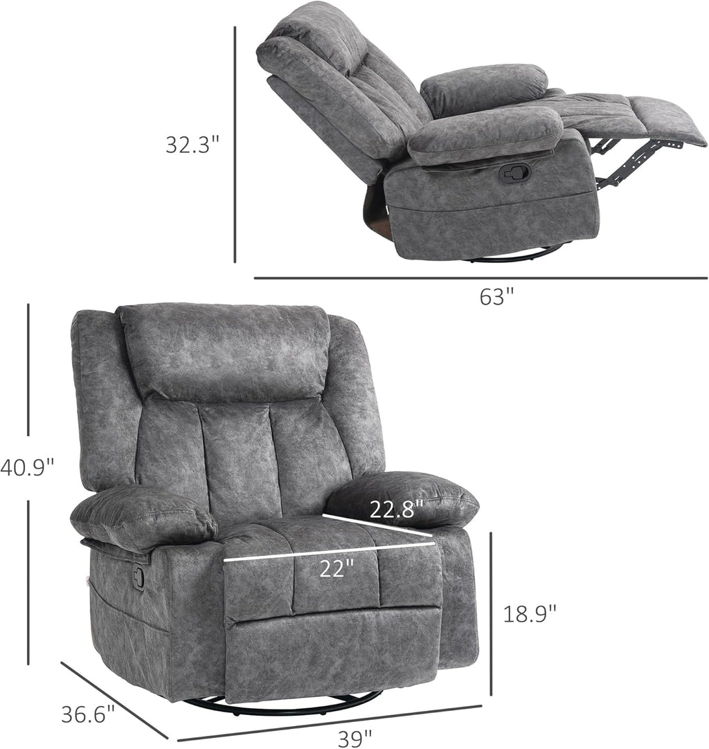 Gray Swivel Rocker Recliner Chair with Side Pockets and Metal Base H787