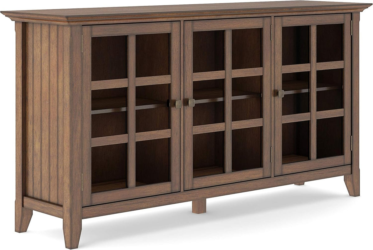 62 inch Wide Rustic Storage Cabinet with 3 Tempered Glass Doors B2977