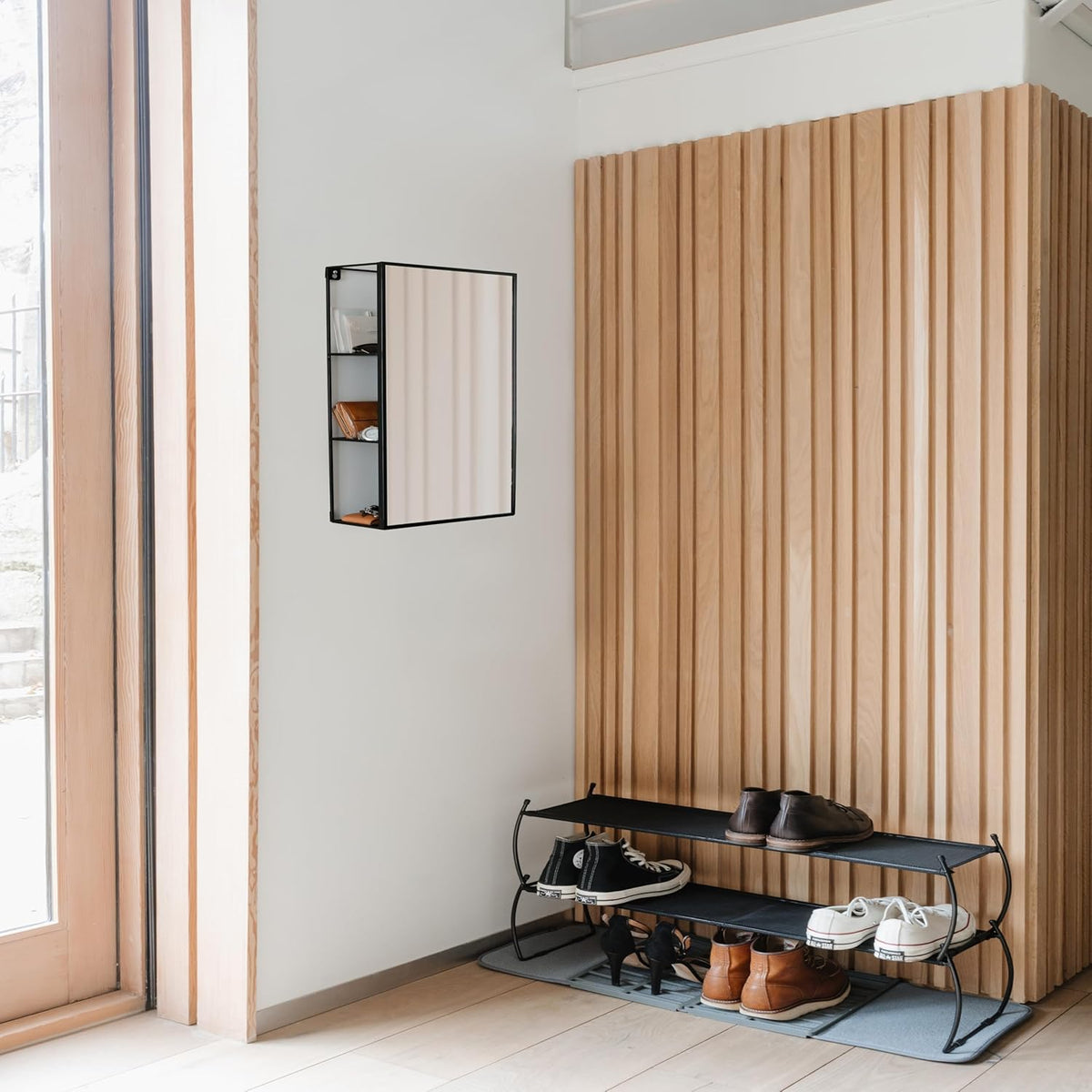 Black Metal Bathroom Mirror Storage Cabinet with 3 Shelves N365