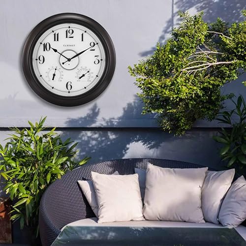 Illuminated Outdoor Clocks Waterproof 18 inch with Smart Sensor, Large Outdoor Clock with Thermometer & Hygrometer, Oil Rubbed Bronze Black Z769407