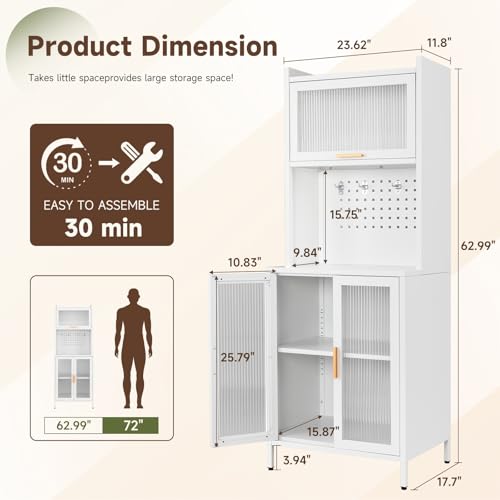 White 72.6" Tall Kitchen Pantry Cabinet with Storage L8936