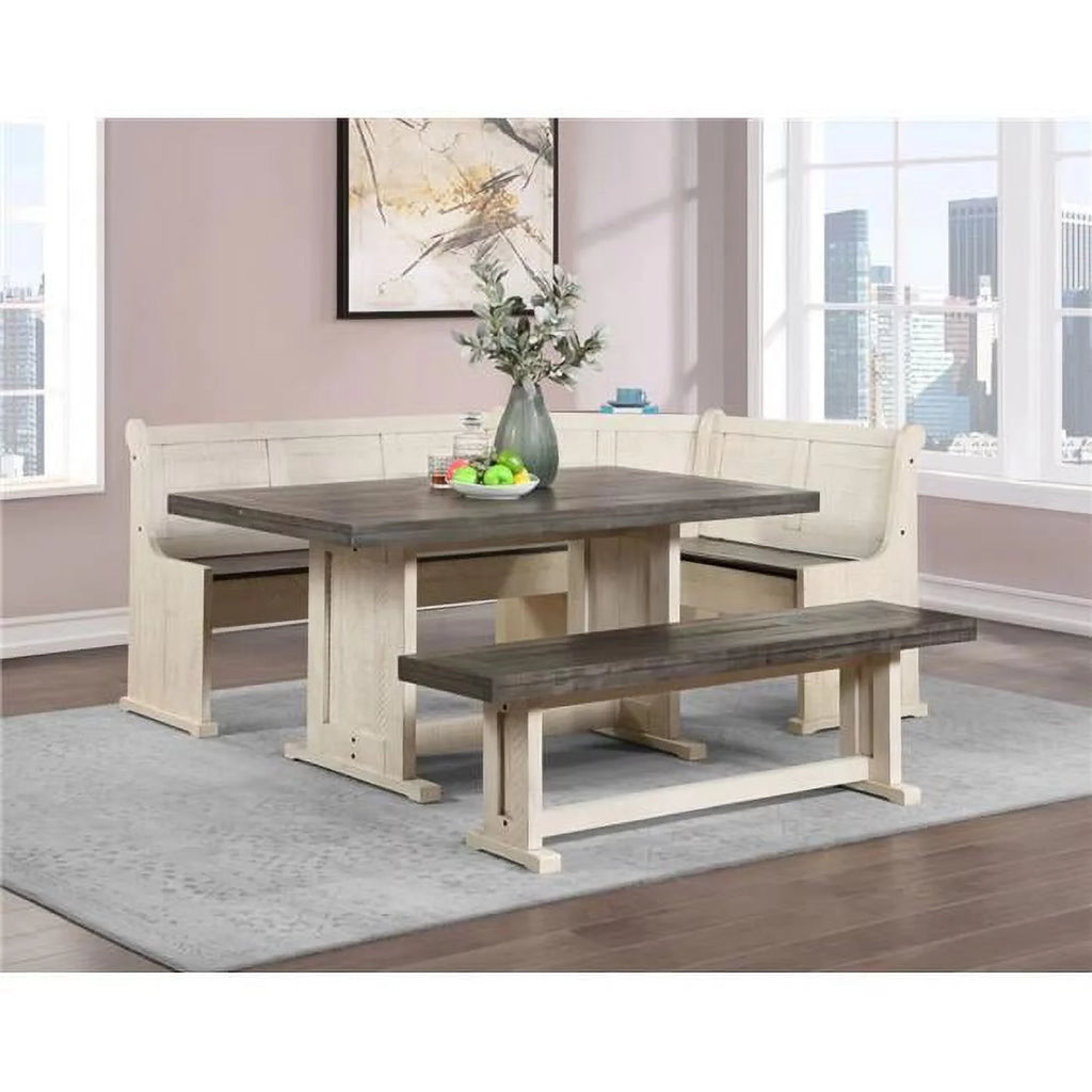 Off White Grey Wood Dining Table Set with Corner Storage Bench L950