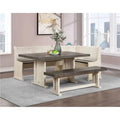 Off White Grey Wood Dining Table Set with Corner Storage Bench L950