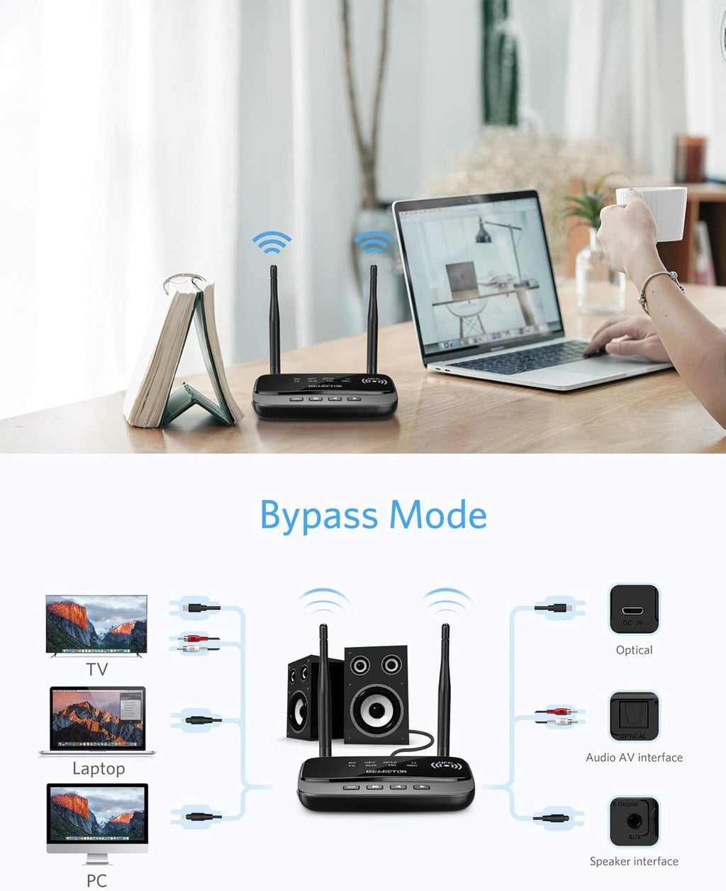 Bluetooth 5.0 Transmitter Receiver 3 in 1 Optical RCA AUX 3.5mm Audio Adapter L964762