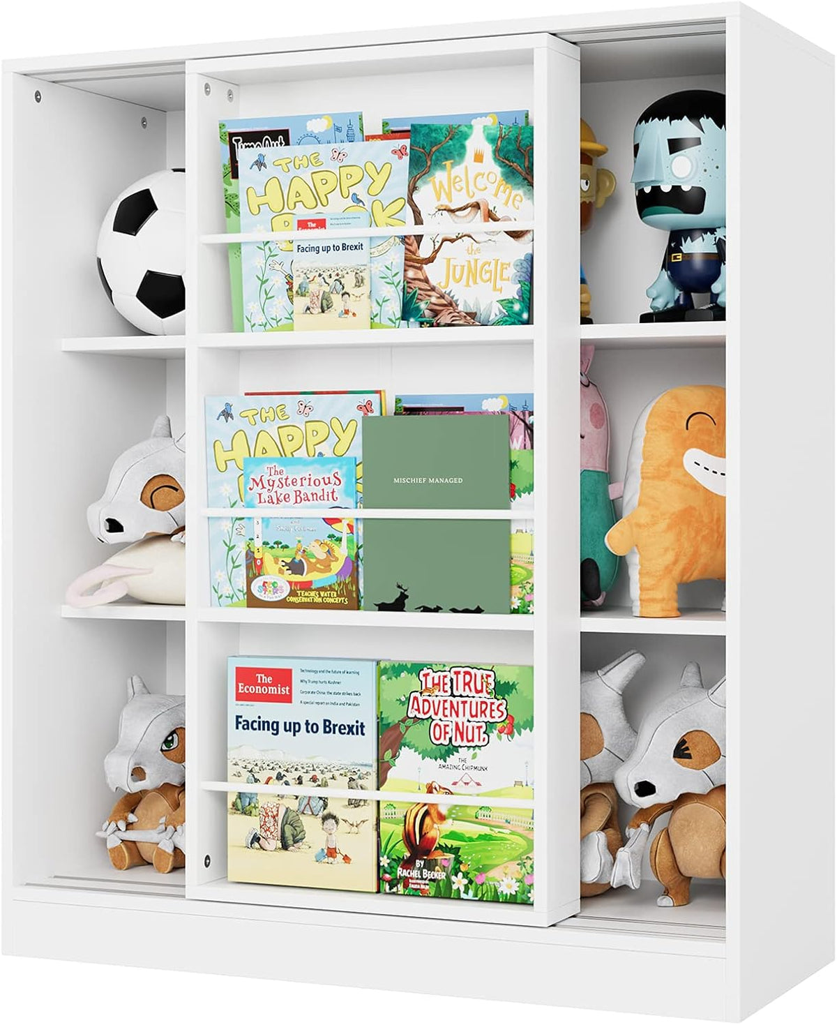 White 3 Tier Bookcase with Sliding Book Shelf A590