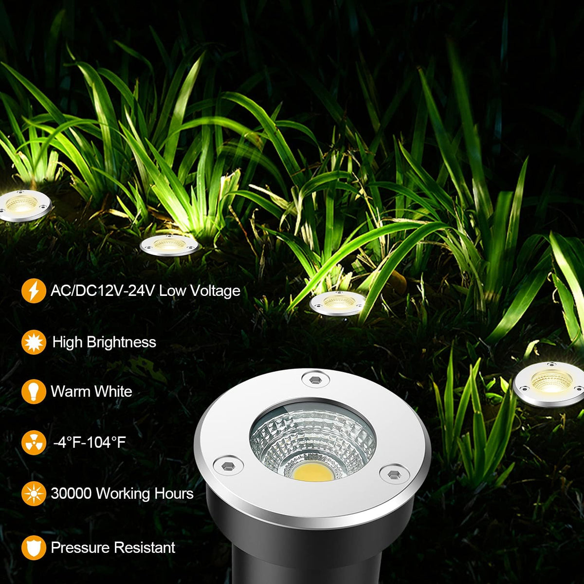 6W IP67 Waterproof Low Voltage Landscape Well Lights Pack of 2 Q11540