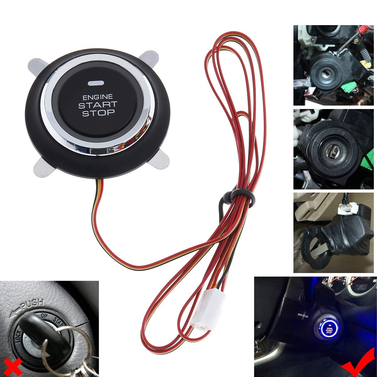 Car Keyless Entry Security Alarm System Remote Engine Starter Push to Start Stop Ignition Button Pack of 2 U797