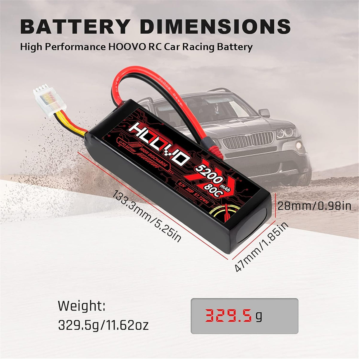 3S 11.1V 80C 5200mAh LiPo Battery with Deans T Plug 2 Packs Q85812