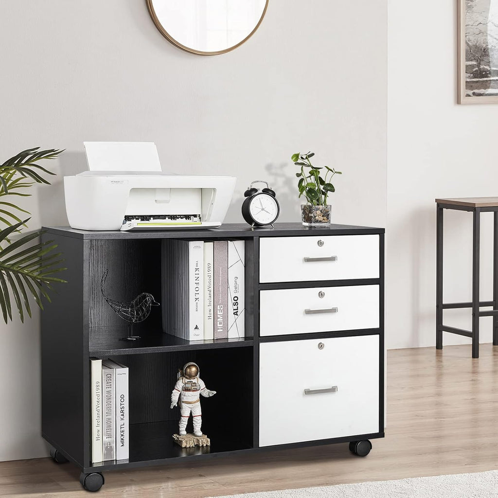 Black & White 3 Drawer Wood File Cabinet with Lock C16544