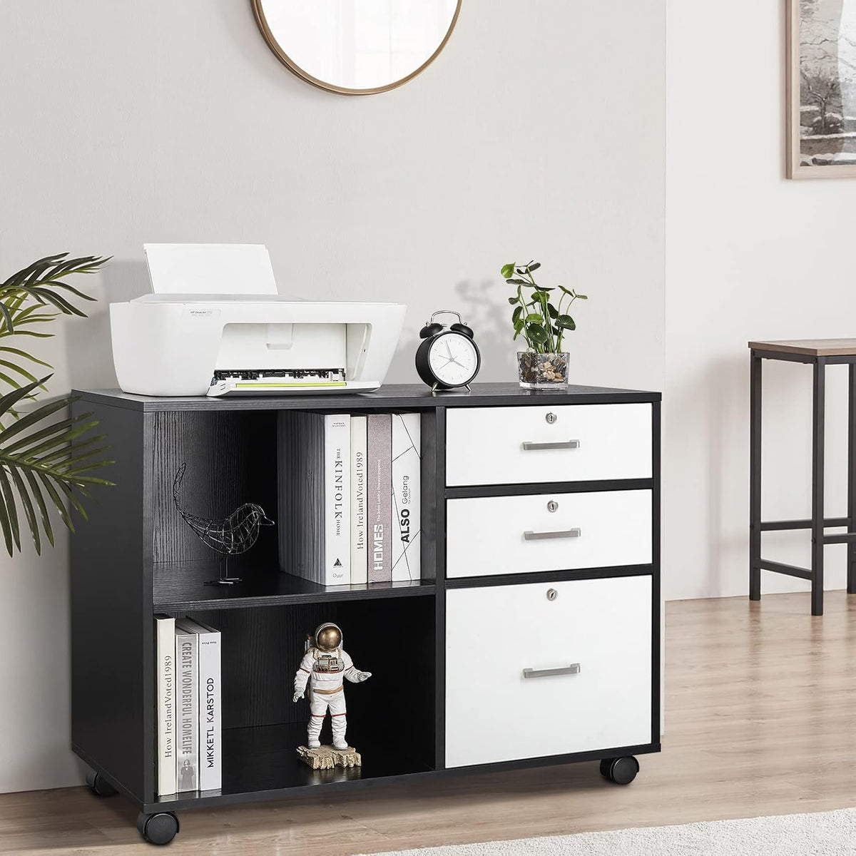 Black & White 3 Drawer Wood File Cabinet with Lock C16544