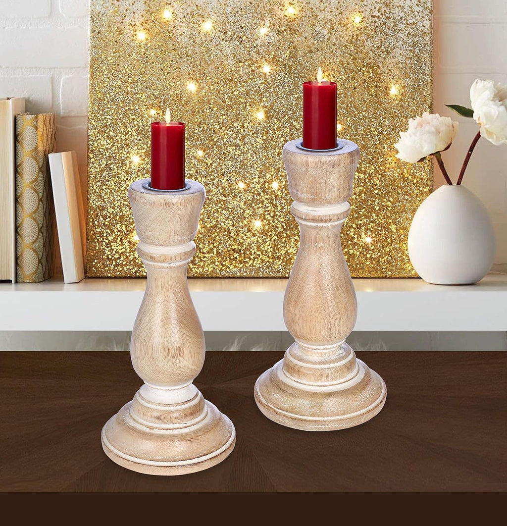 White Wooden Candle Holder Set of 2 M685