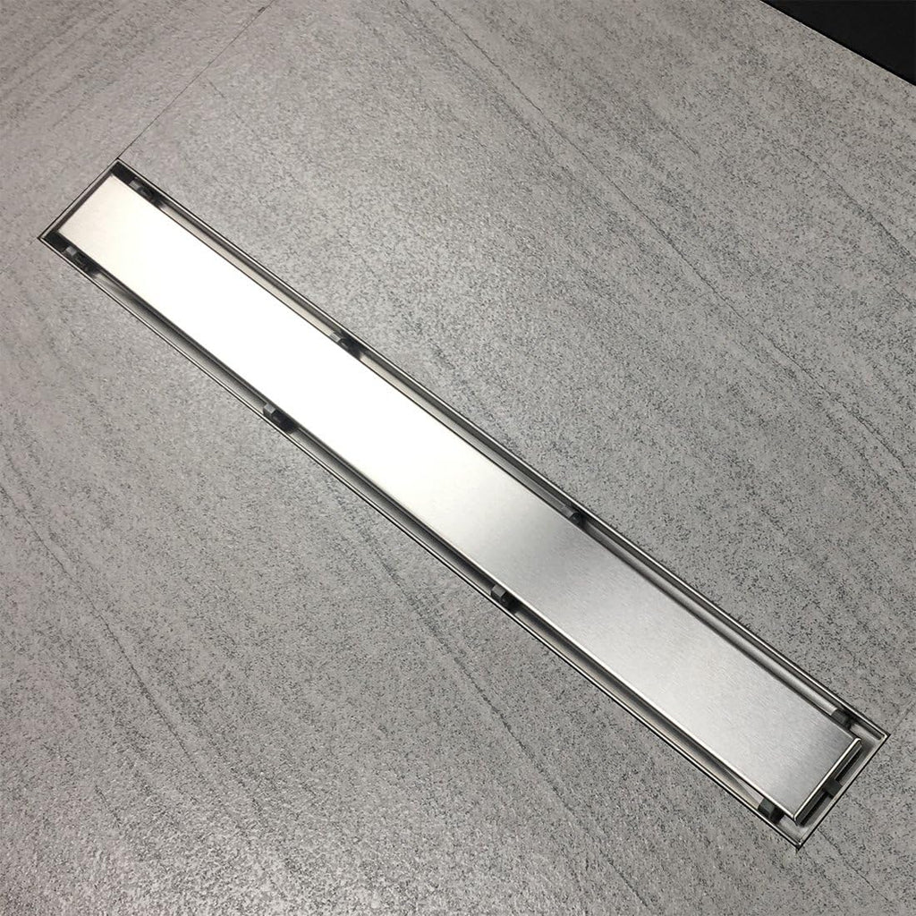36-Inch Offset Linear Shower Drain with Tile Insert Grate Cover, Brushed 304 Stainless Steel Rectangle Side Outlet Shower Floor Drain Y83697