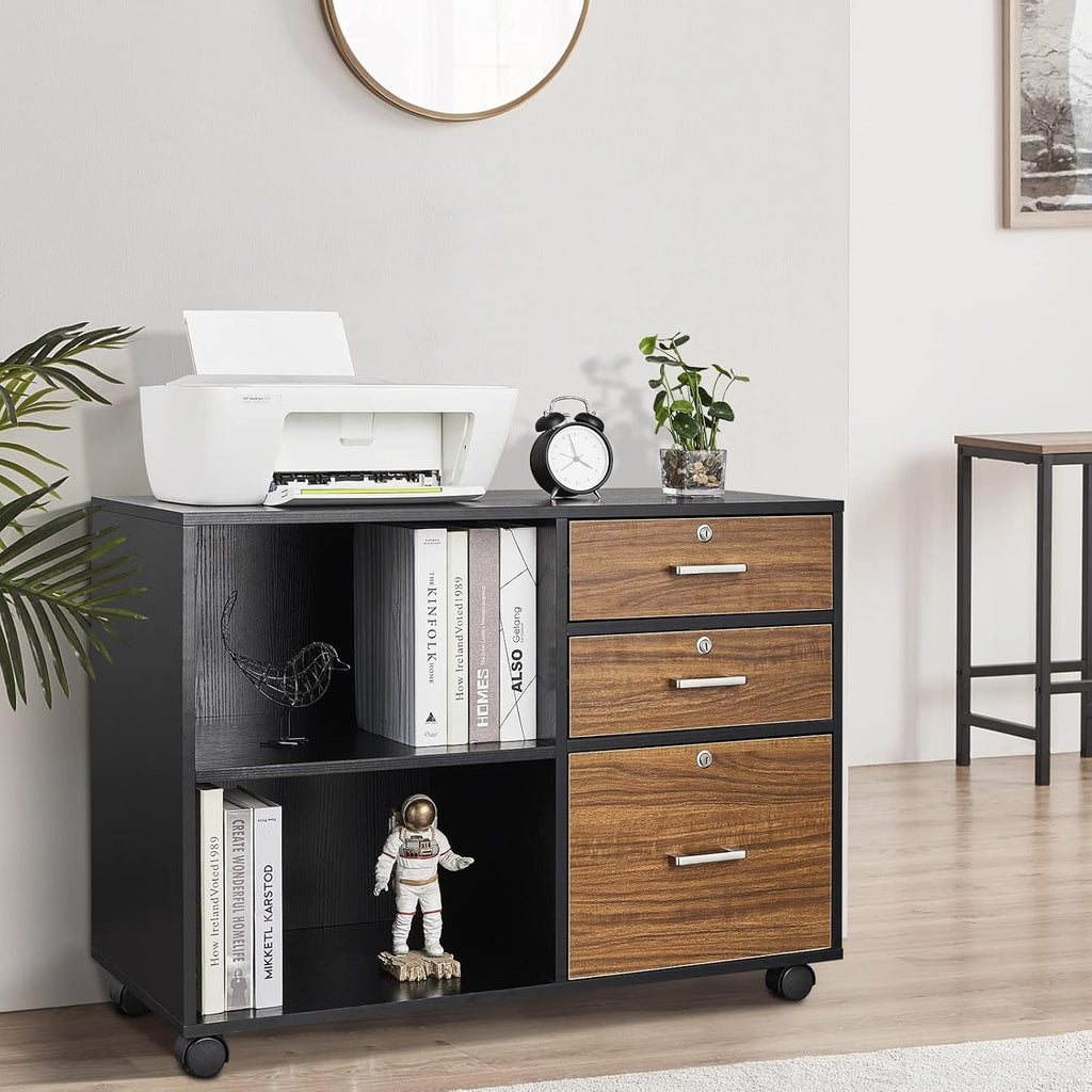 Black & White 3 Drawer Wood File Cabinet with Lock C16544