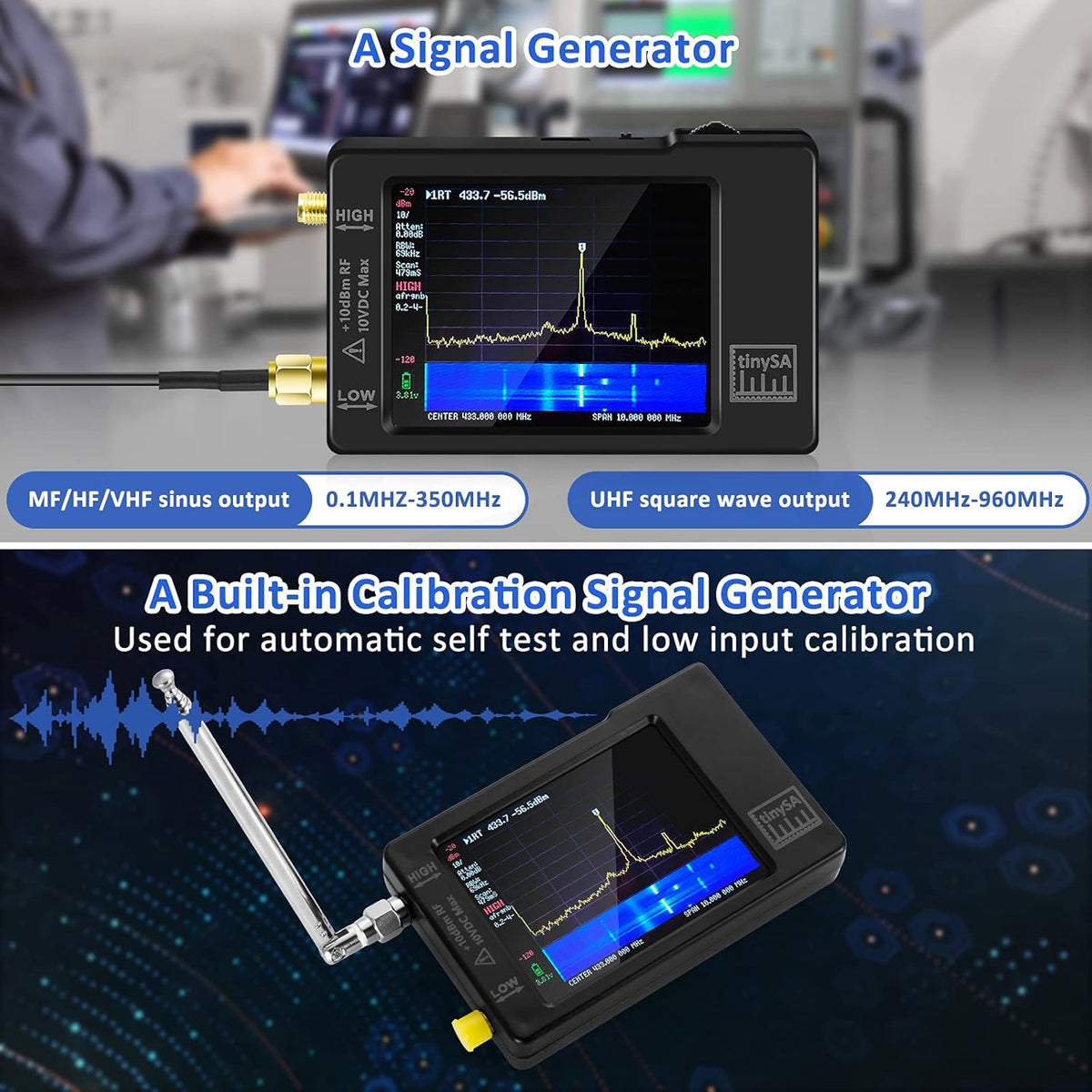 Portable Handheld Spectrum Analyzer with Antenna Cables & Attenuator 0.1MHZ-960MHz 2.8'' Touchscreen F44434