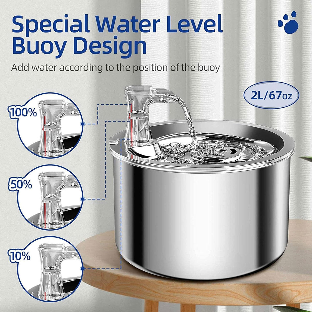 2L/67OZ 304 Stainless Steel Automatic Water Fountain H498