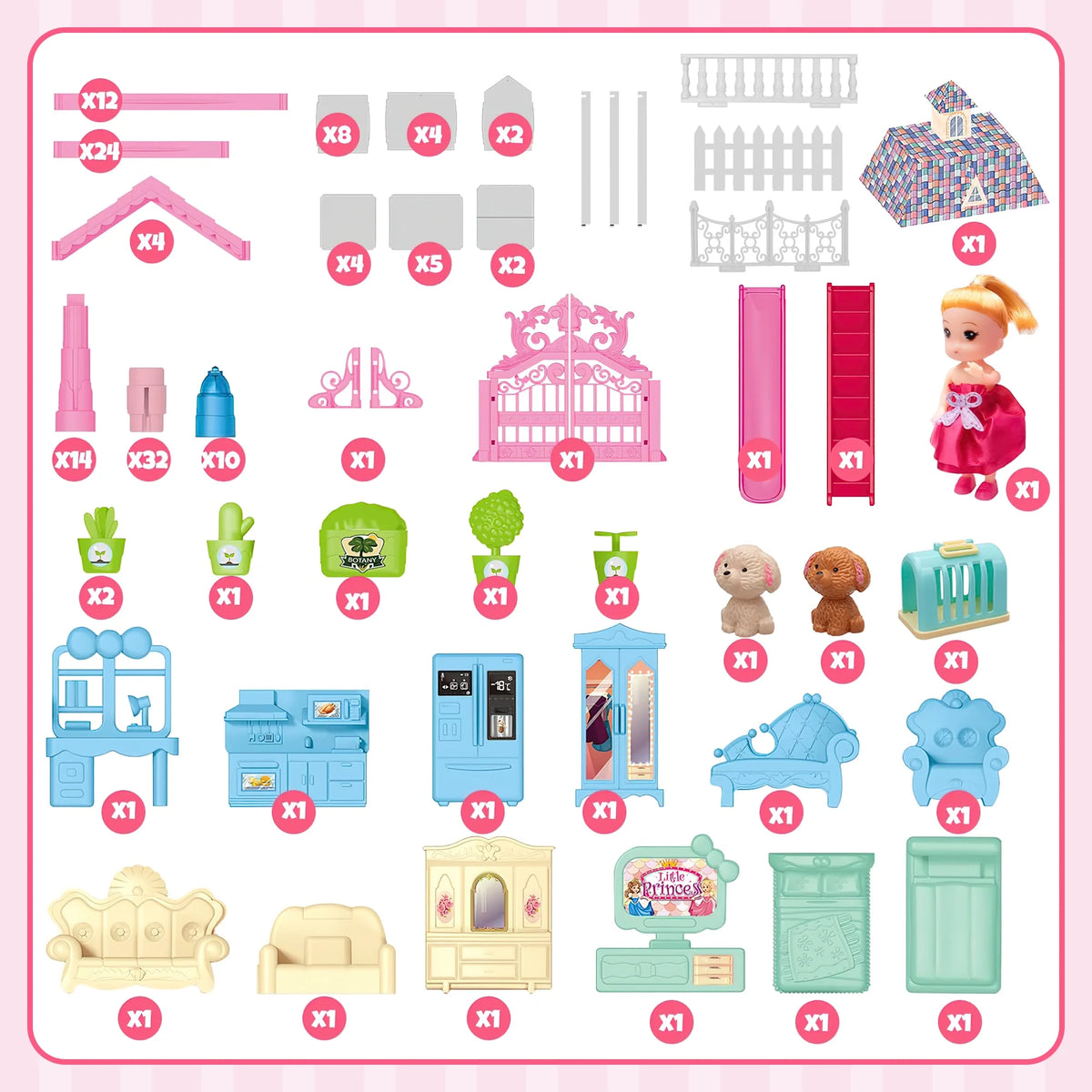 8 Rooms Dollhouse Kit with Furniture and Accessories 191 PCS F797