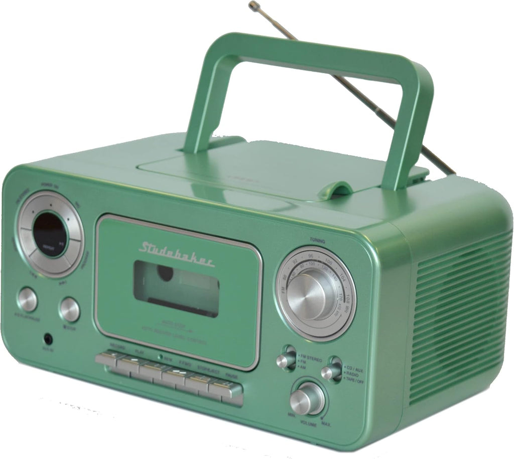Portable Stereo CD Player with AM/FM Radio and Cassette Player in Red and Silver J829