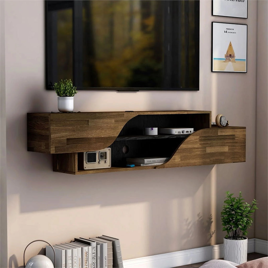 Brown Hickory 2-Shelf Floating TV Console Q2060