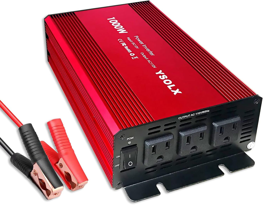 1000 Watt 12V to 110V Power Inverter with 3 AC Outlets B12953