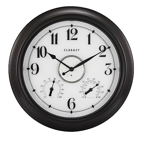 Illuminated Outdoor Clocks Waterproof 18 inch with Smart Sensor, Large Outdoor Clock with Thermometer & Hygrometer, Oil Rubbed Bronze Black Z769407