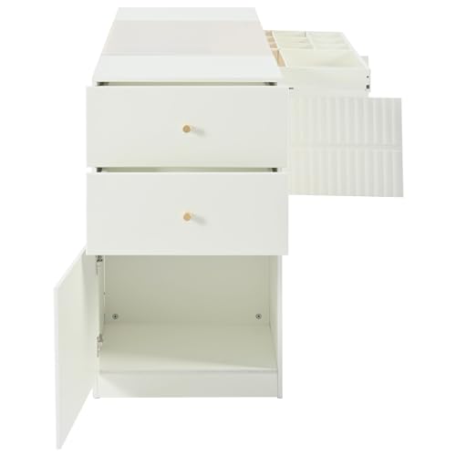 White Glass Top 6 Drawer Wooden Closet Storage Cabinet T10783