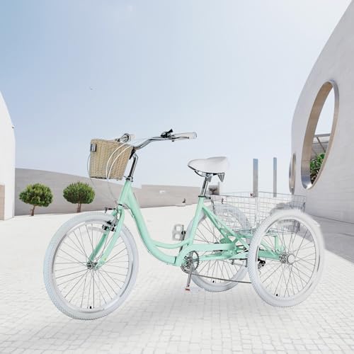 7 Speed 20/24/26 inch Three-Wheeled Bicycle with Basket Q82190
