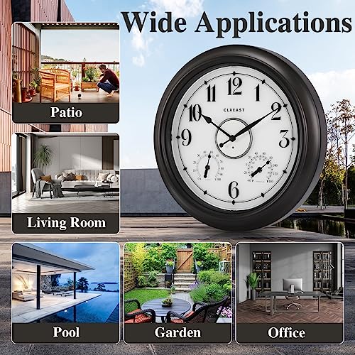 Illuminated Outdoor Clocks Waterproof 18 inch with Smart Sensor, Large Outdoor Clock with Thermometer & Hygrometer, Oil Rubbed Bronze Black Z769407
