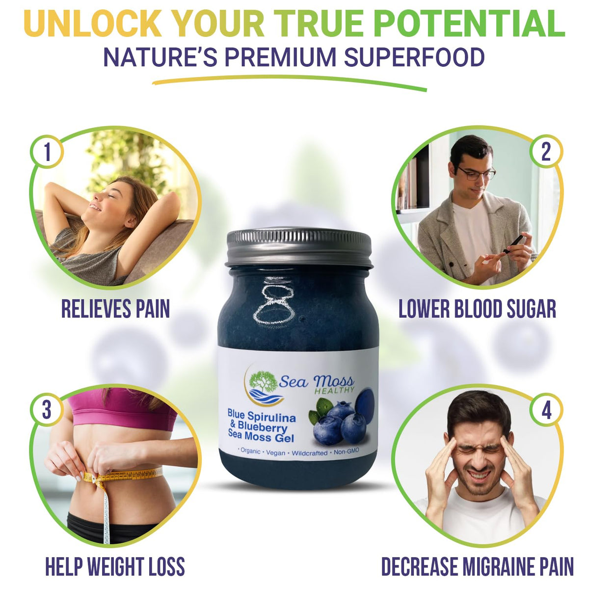 Blue Spirulina Blueberry Sea Moss Gel, 16 oz O5568