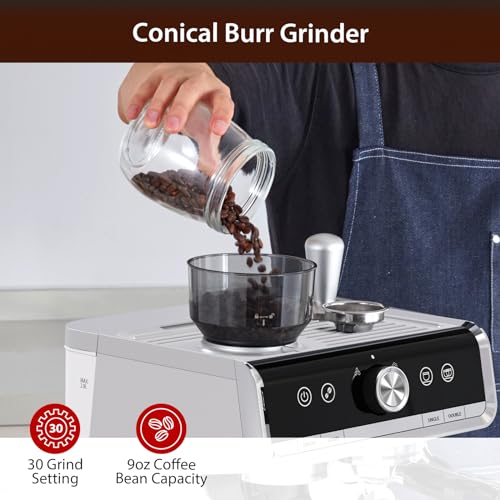 20 Bar Espresso Machine with Grinder and Milk Frother Steam Wand E3943