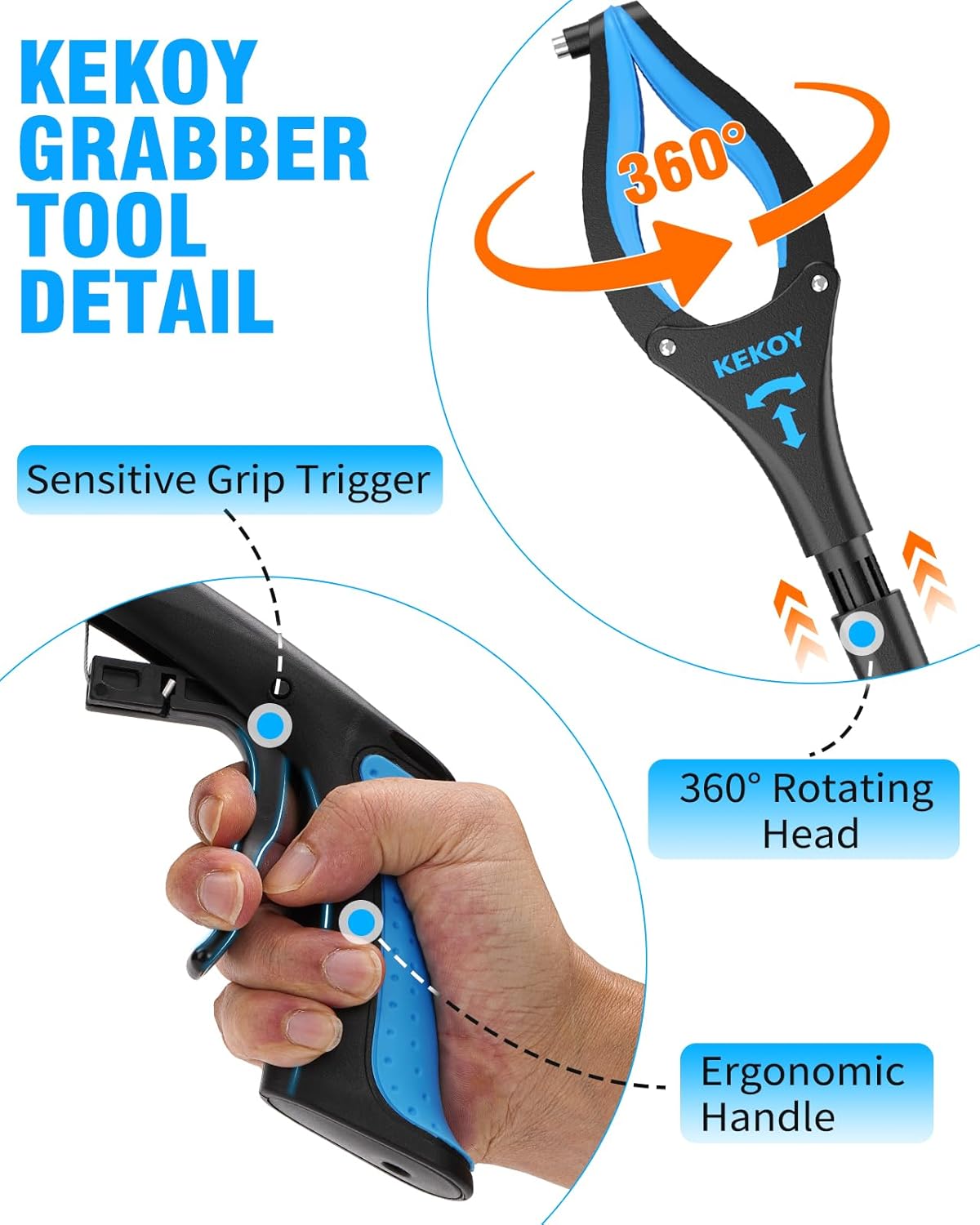 36" & 40" Foldable Grabber with Anti-Slip Rotating Jaw and Magnet H921310