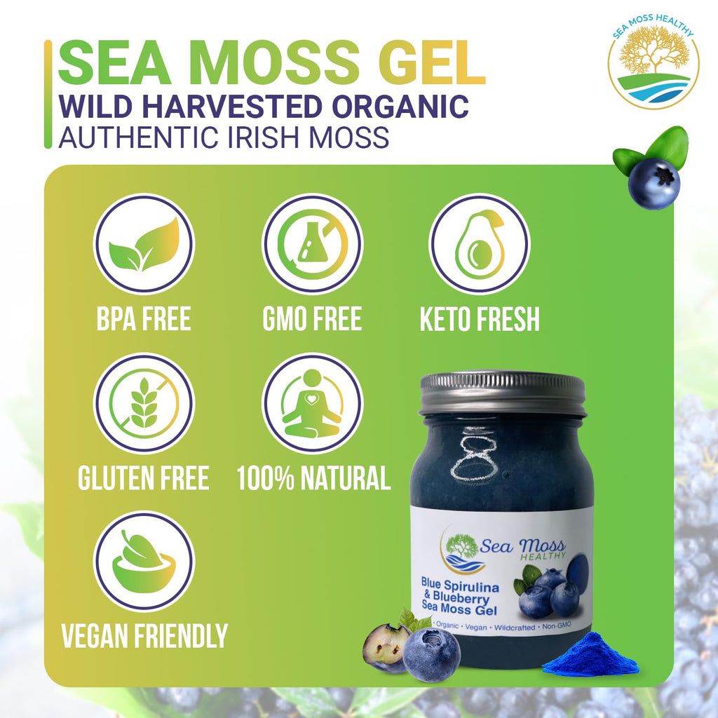 Blue Spirulina Blueberry Sea Moss Gel, 16 oz O5568