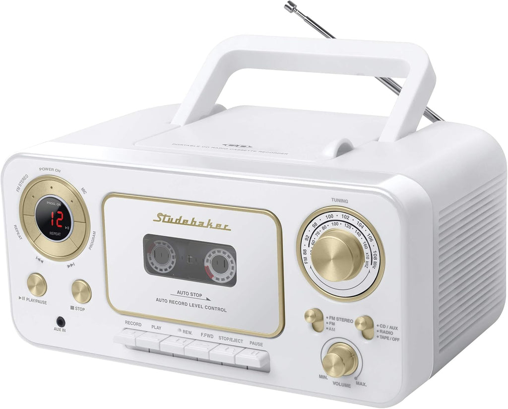 Portable Stereo CD Player with AM/FM Radio and Cassette Player in Red and Silver J829