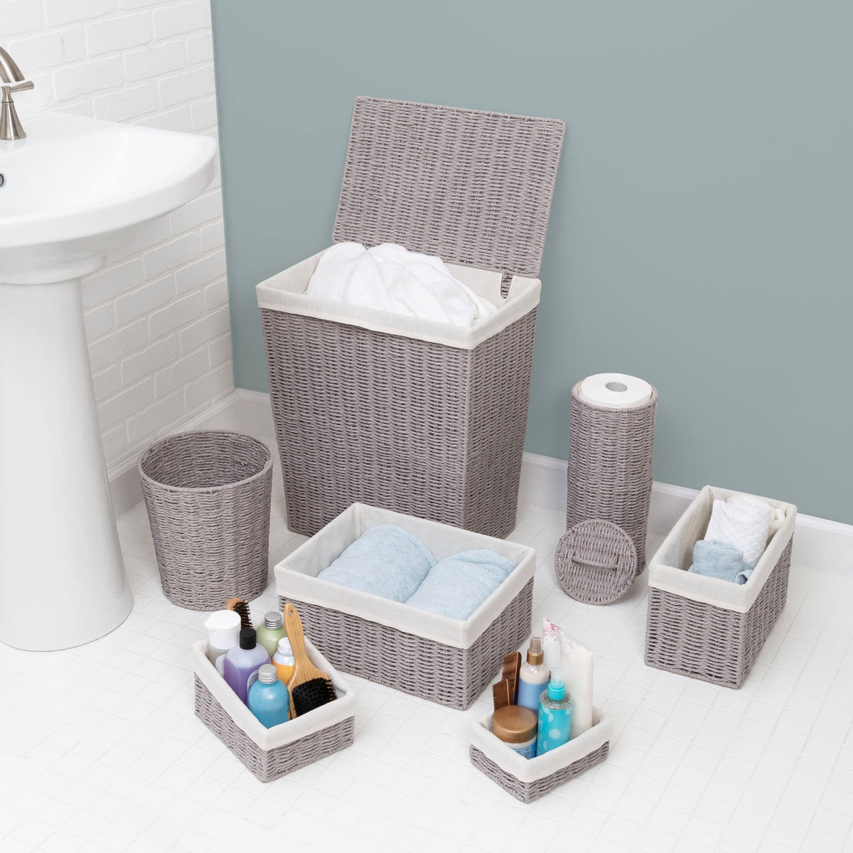 7-Piece Twisted Paper Rope Woven Bathroom Storage Basket Set H16267