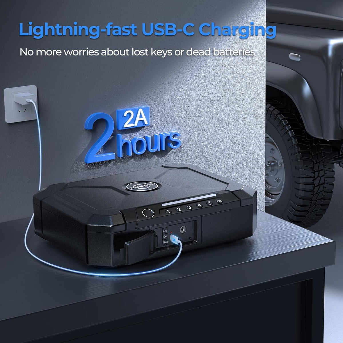Biometric Fingerprint Gun Safe with USB-C Charging and Interior Light E962