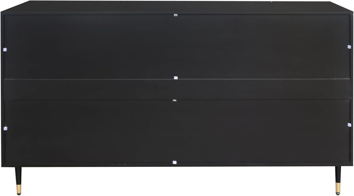 Black Lacquered Wood Buffet Cabinet with 4 Fluted Glass Doors and Metal Legs I621032