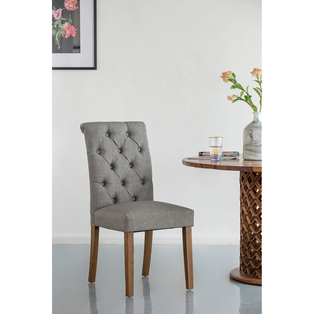 Gray Tufted Back Wooden Dining Chairs with Soft Cushion T144