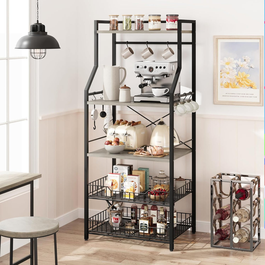 Rustic Gray 5-Tier Microwave Stand with Anti-Tip Kit B750