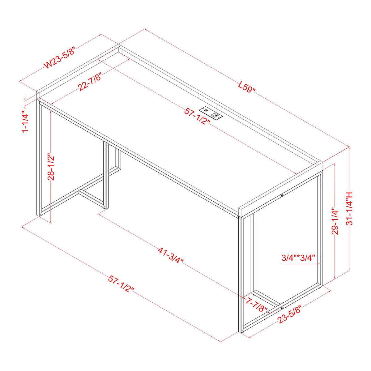 Contemporary Wood Big Desk with USB Plug E41055