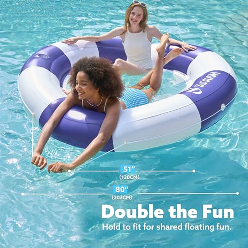 Inflatable Pool Lounger Float with Mesh, Double Lounger Round Ring with Cup Holder G498147
