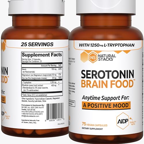 L-Tryptophan & Rhodiola Rosea Mood Support Supplement 75 Capsules D565609